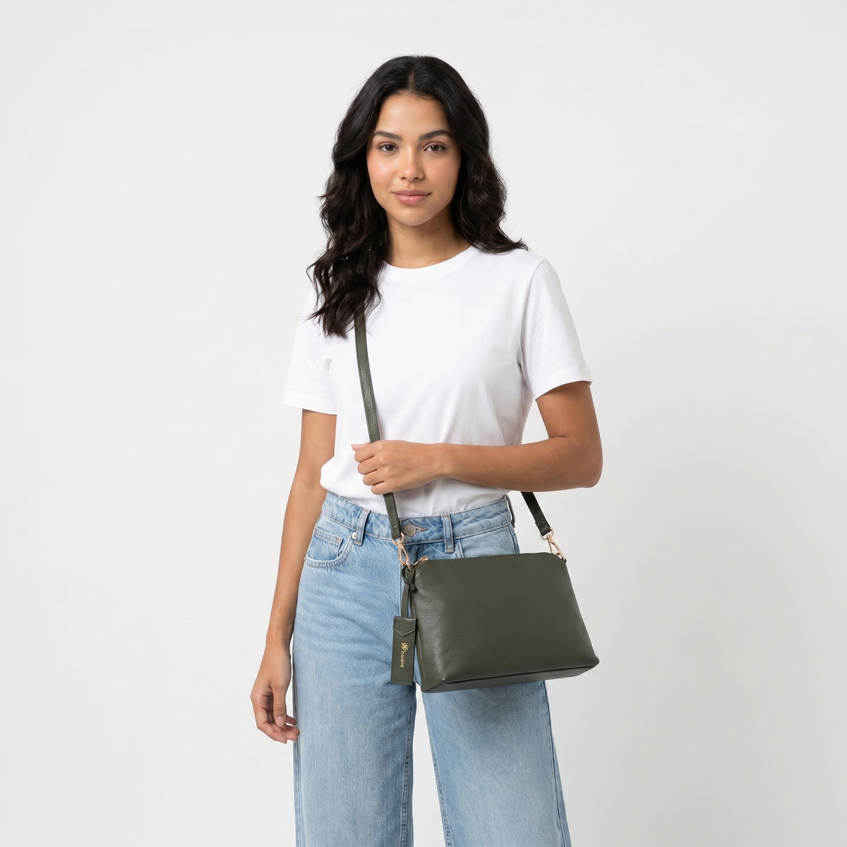 Bolsa Crossbody em Couro Verde escuro