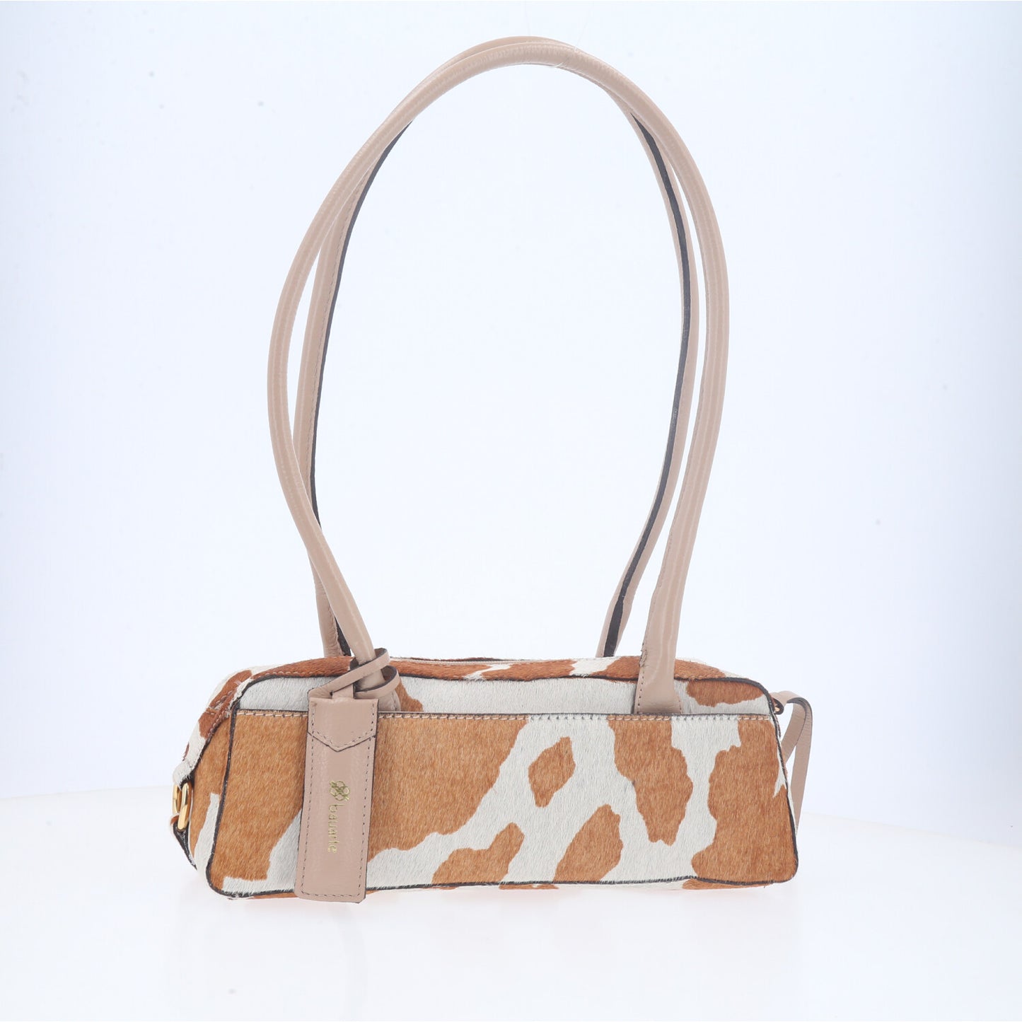 Bolsa Wishin Pampa em Couro com Estampa Animal Print Bege escuro