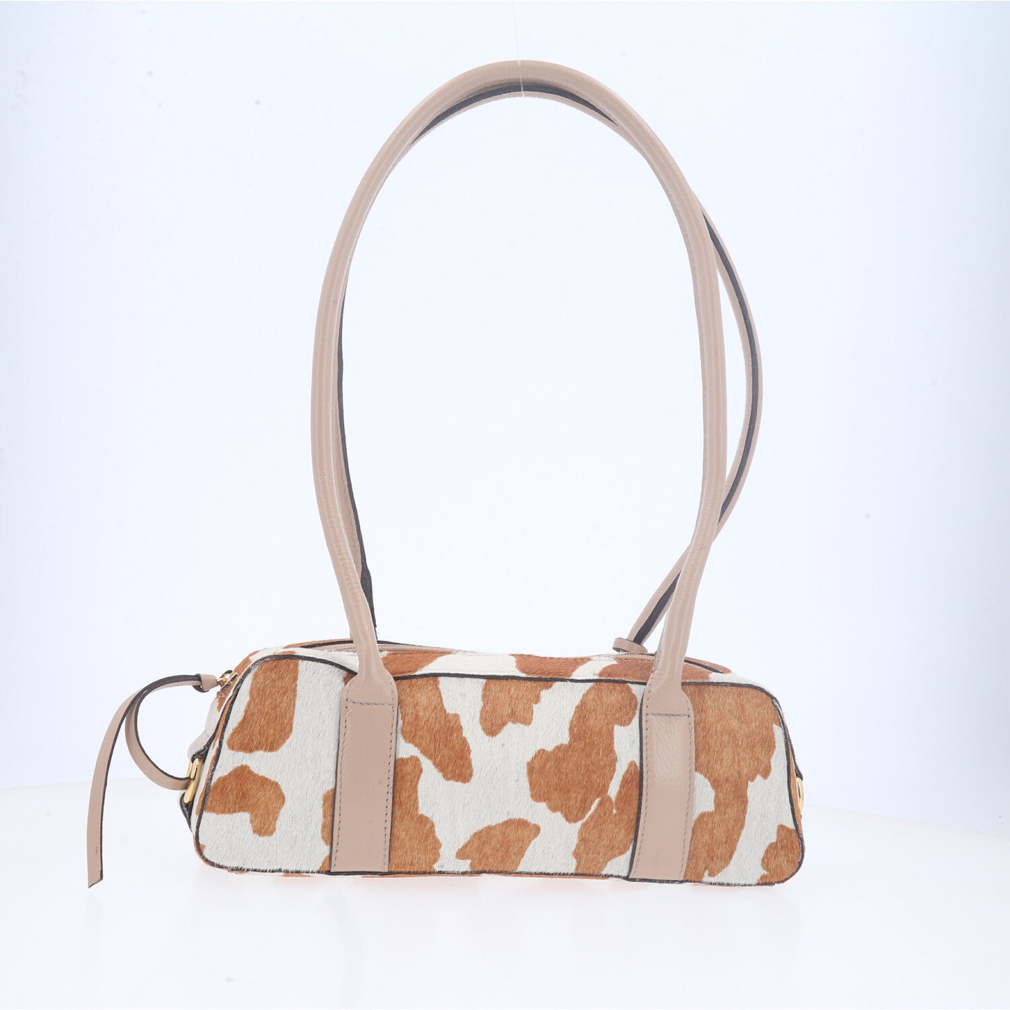 Bolsa Wishin Pampa em Couro com Estampa Animal Print Bege escuro