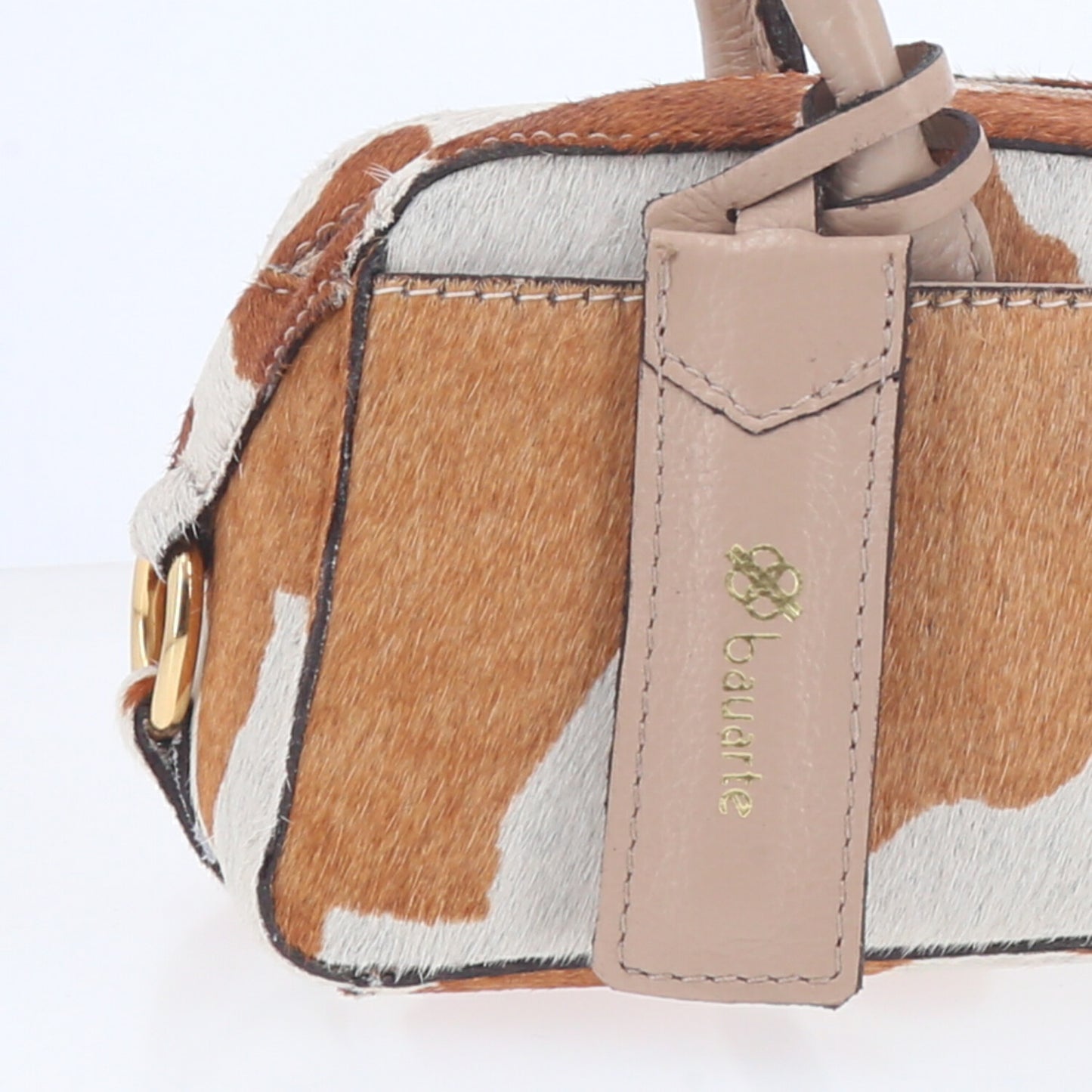 Bolsa Wishin Pampa em Couro com Estampa Animal Print Bege escuro