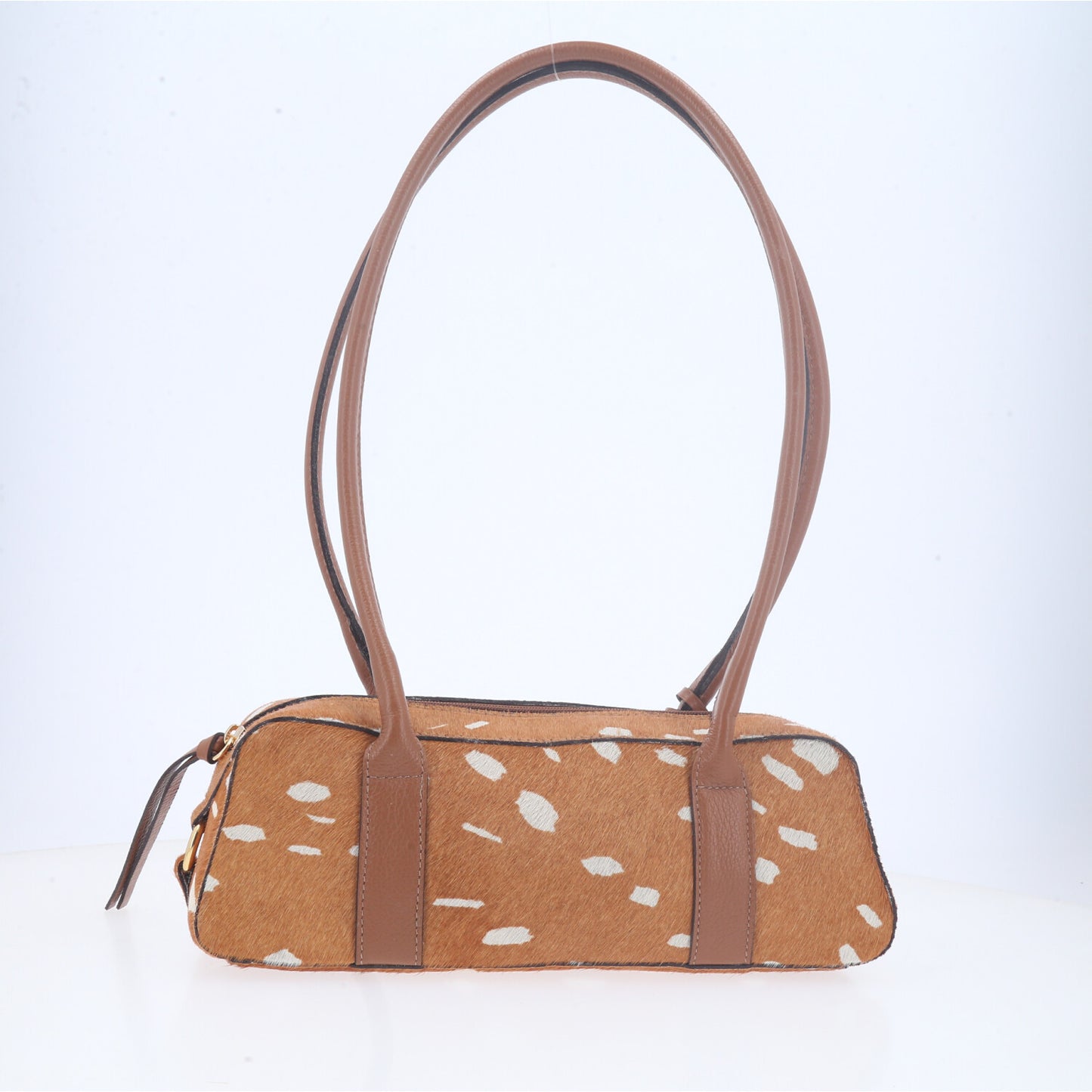 Bolsa Wishin Pampa em Couro com Estampa Animal Print Caramelo