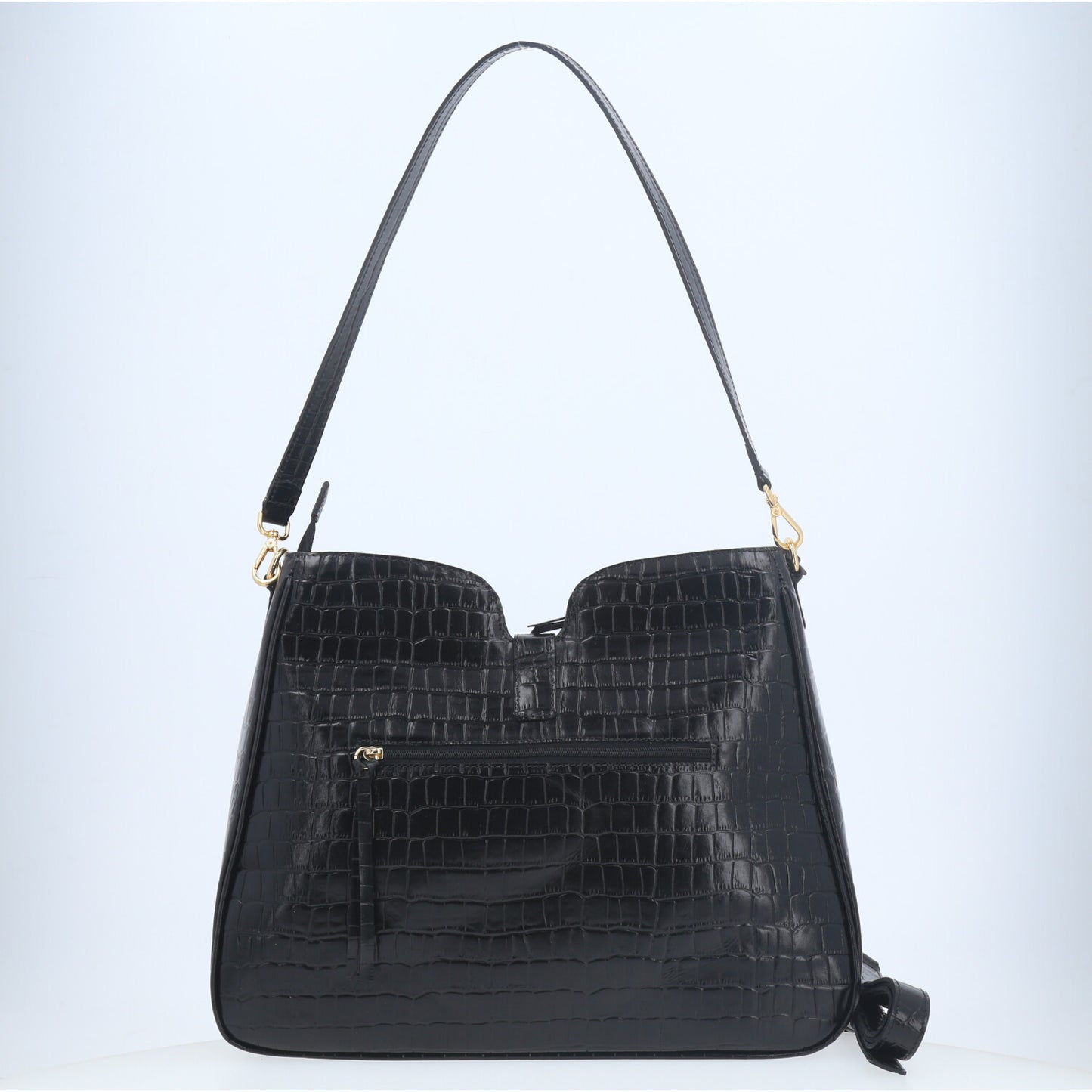 Bolsa Shoulder em Couro Croco Preto