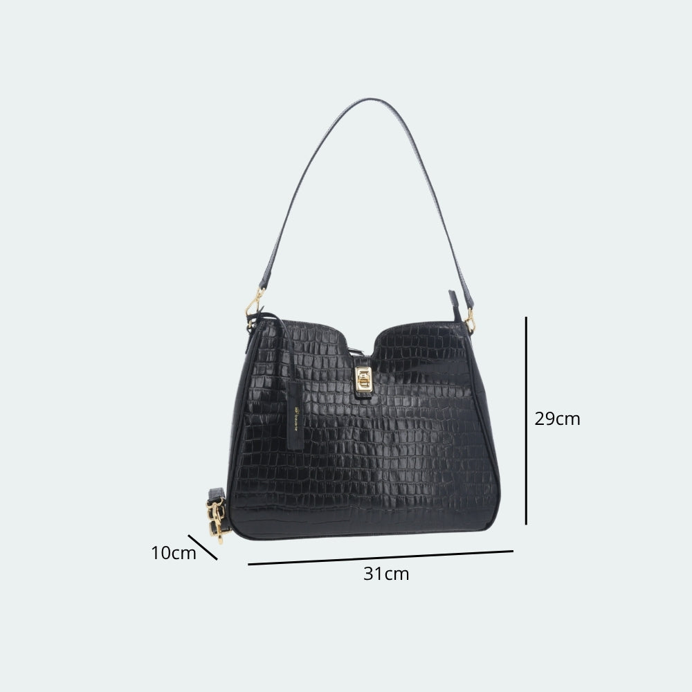 Bolsa Shoulder em Couro Croco Preto