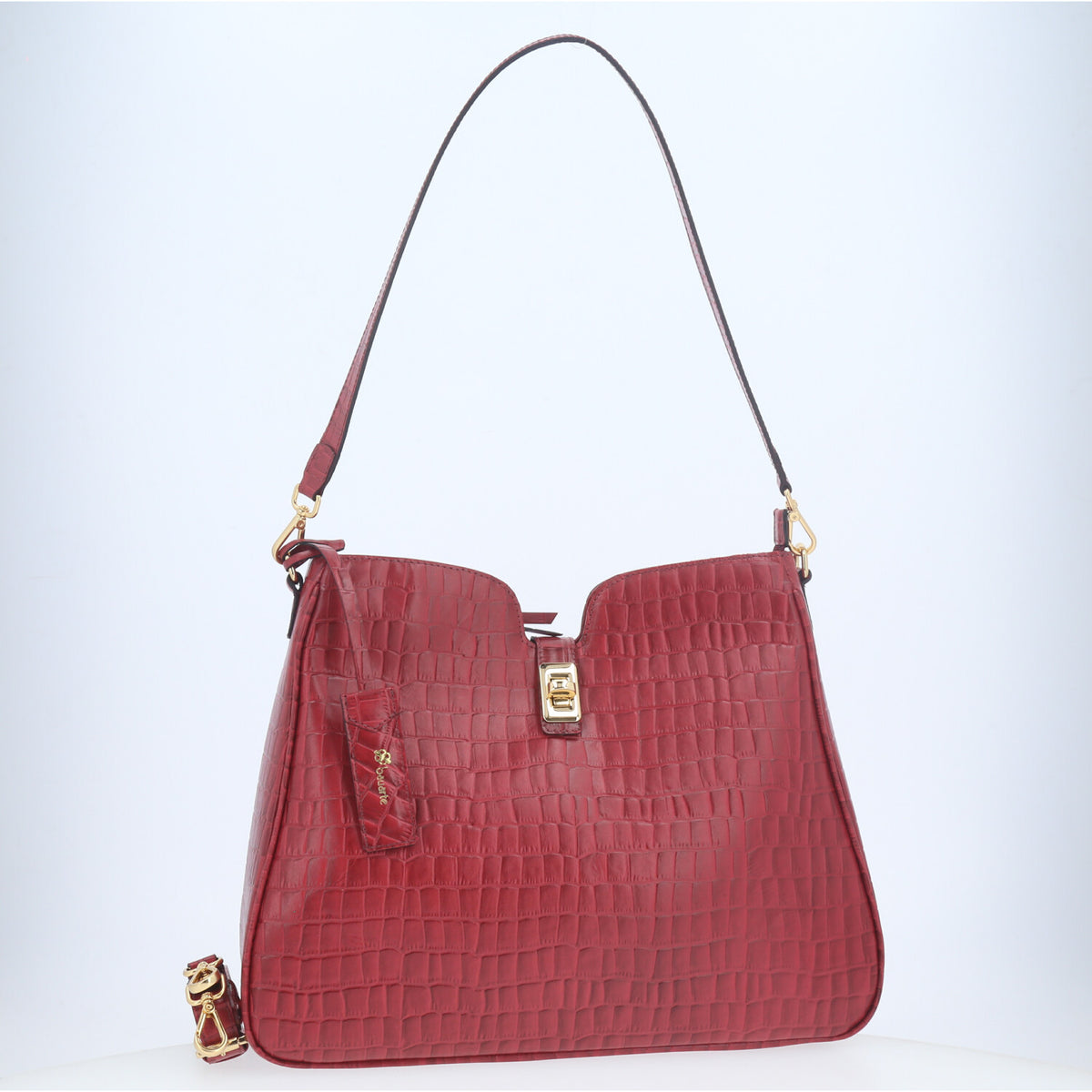 Bolsa Shoulder em Couro Croco Vinho