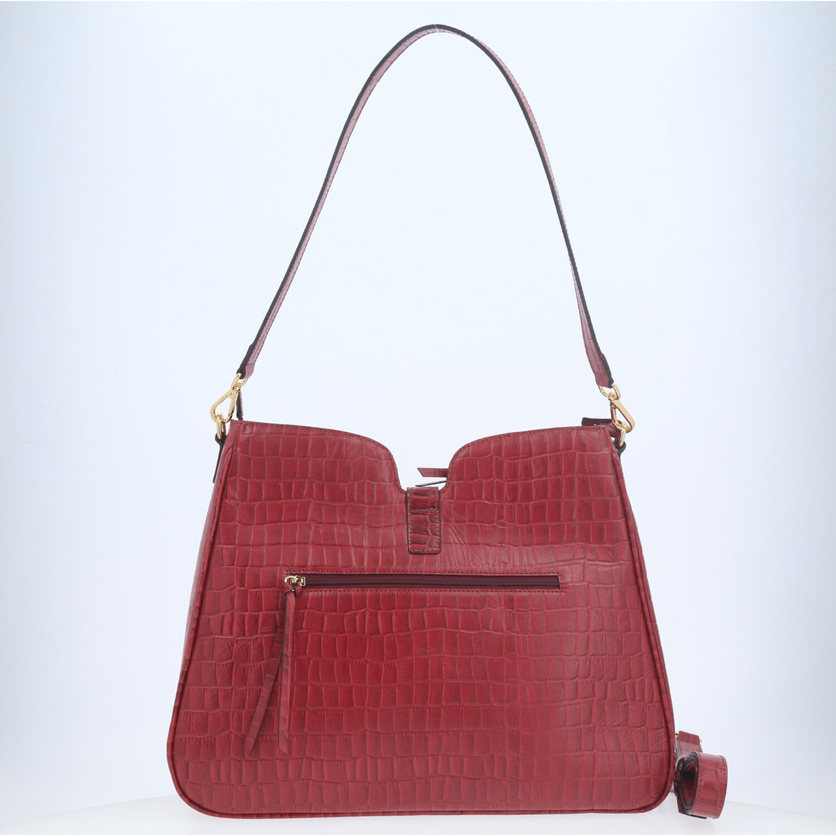 Bolsa Shoulder em Couro Croco Vinho