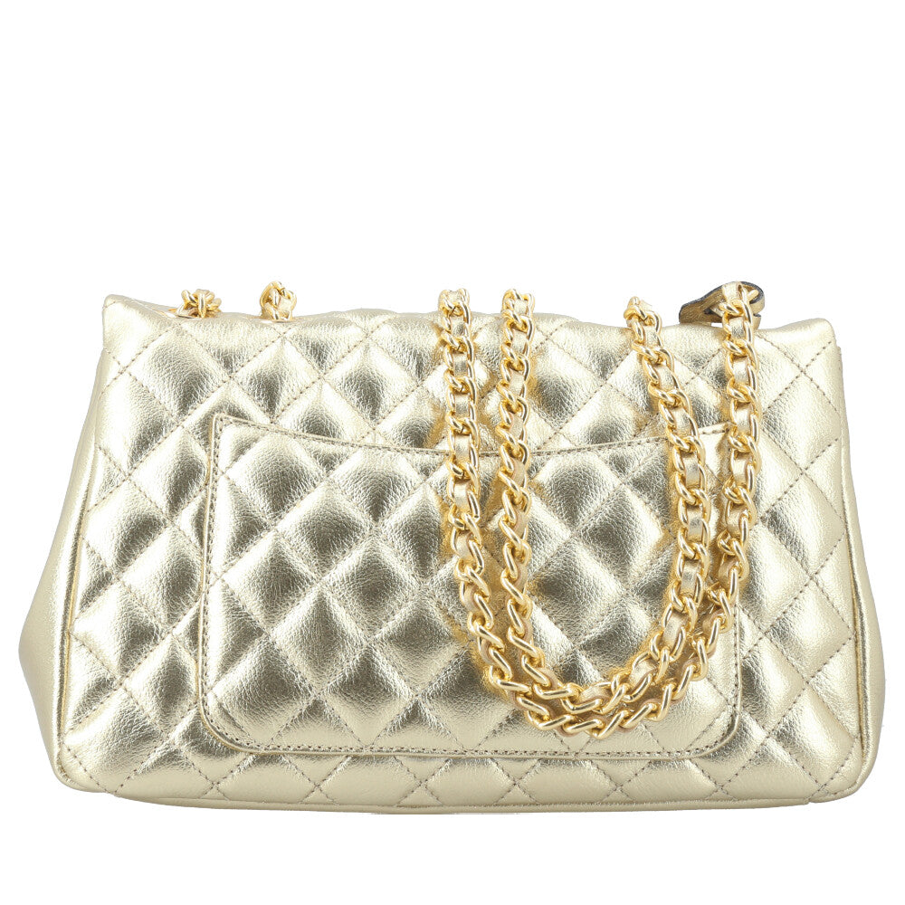 Bolsa de Couro Metalizada Feminina Matelassê Ouro
