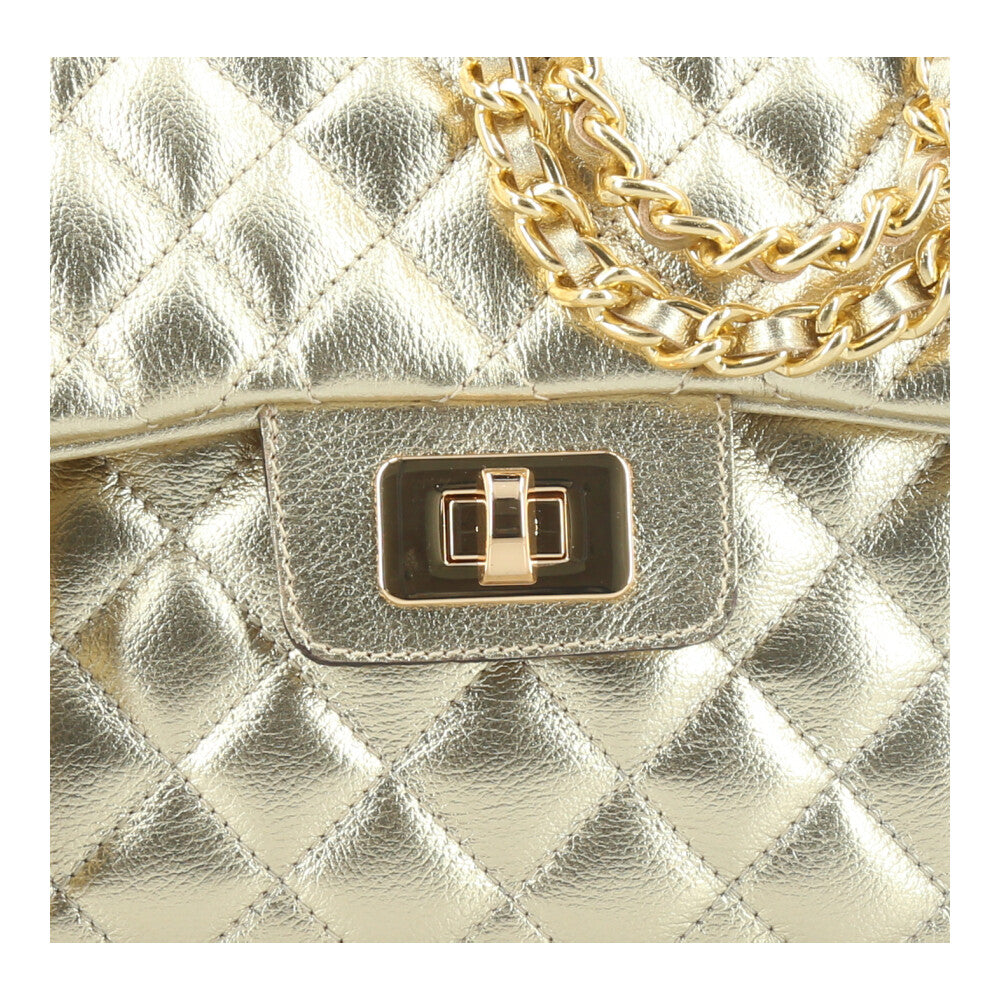 Bolsa de Couro Metalizada Feminina Matelassê Ouro