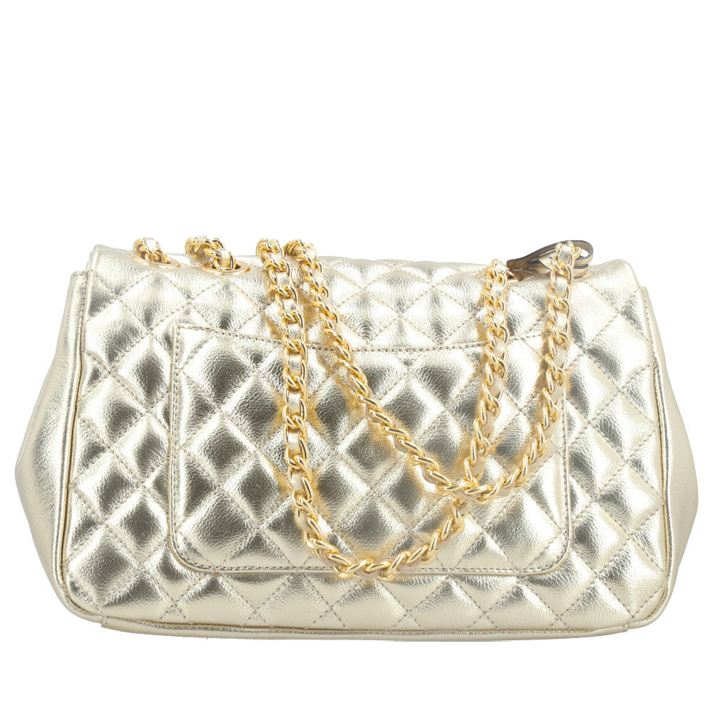 Bolsa de Couro Metalizada Feminina Matelassê Ouro claro