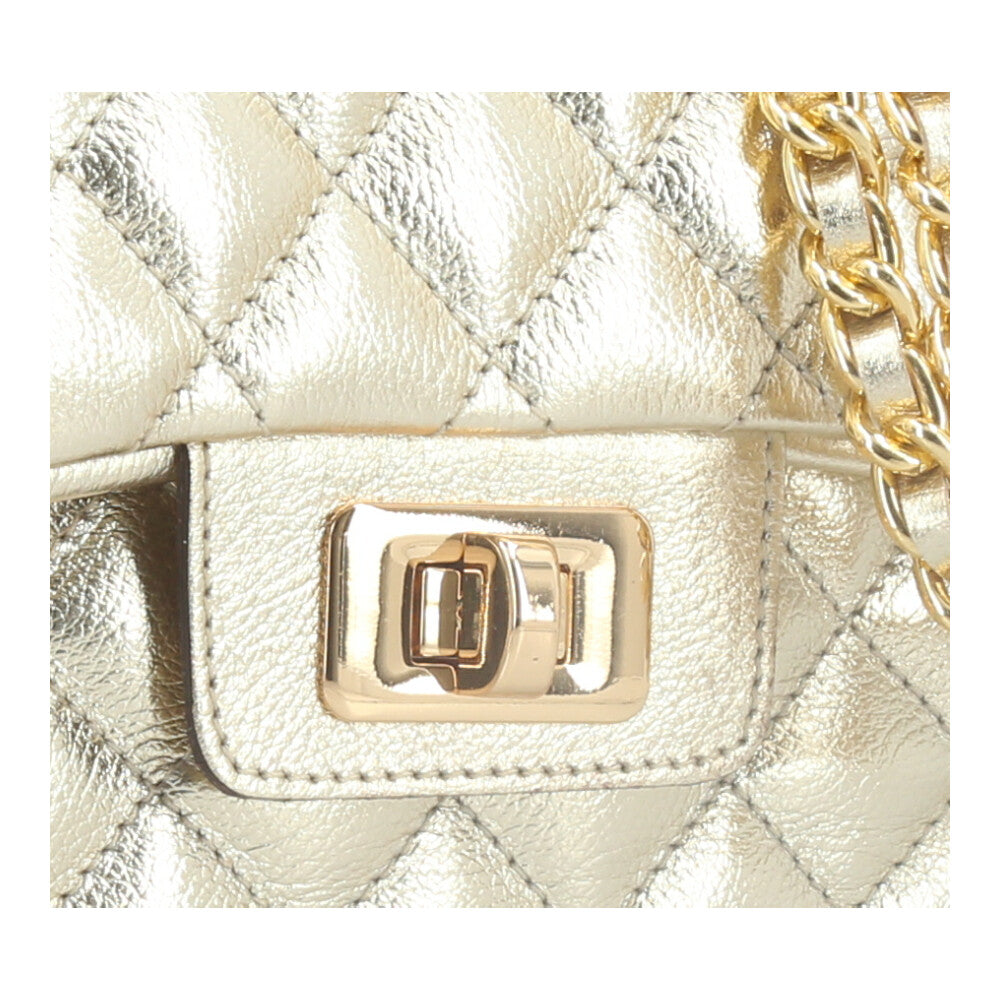 Bolsa de Couro Metalizada Feminina Matelassê Ouro claro