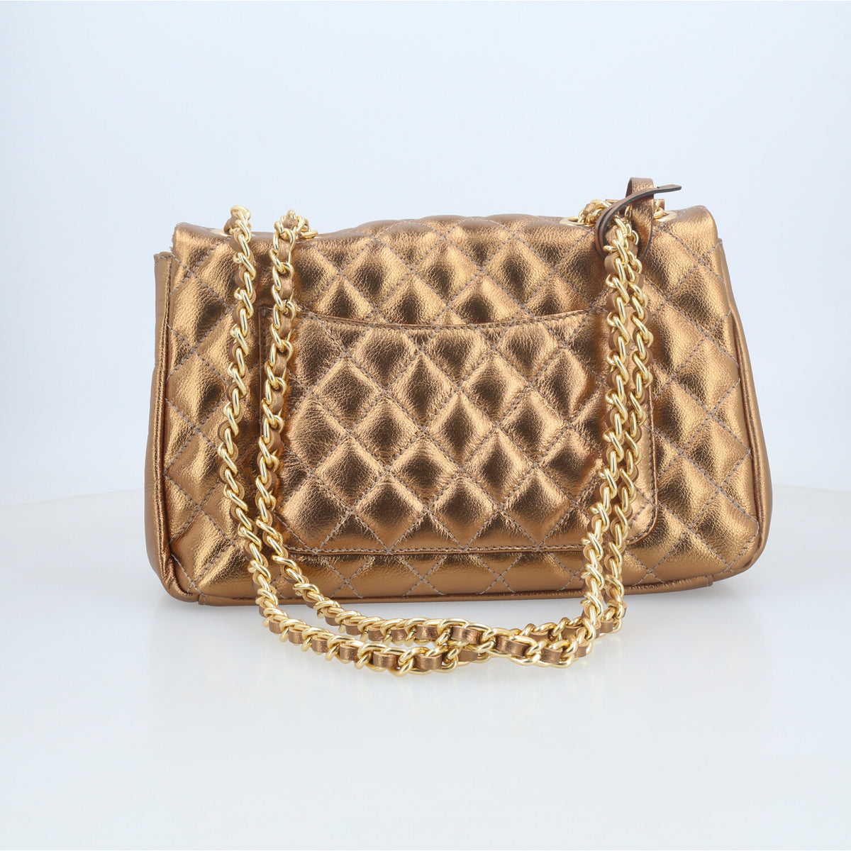 Bolsa de Couro Metalizada Feminina Matelassê Ouro velho