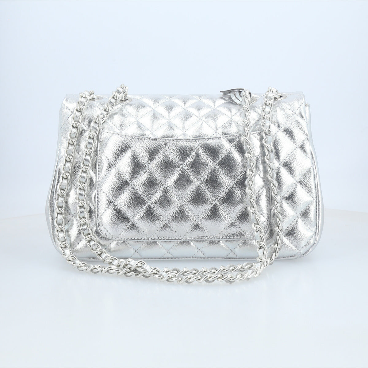 Bolsa de Couro Metalizada Feminina Matelassê Prata
