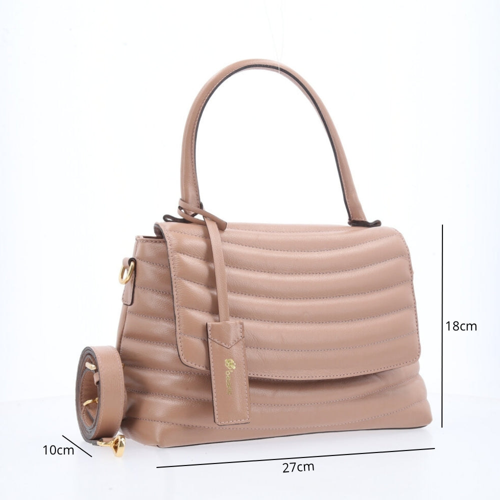 Bolsa Feminina de Couro Matelasse com alça Fixa Bege