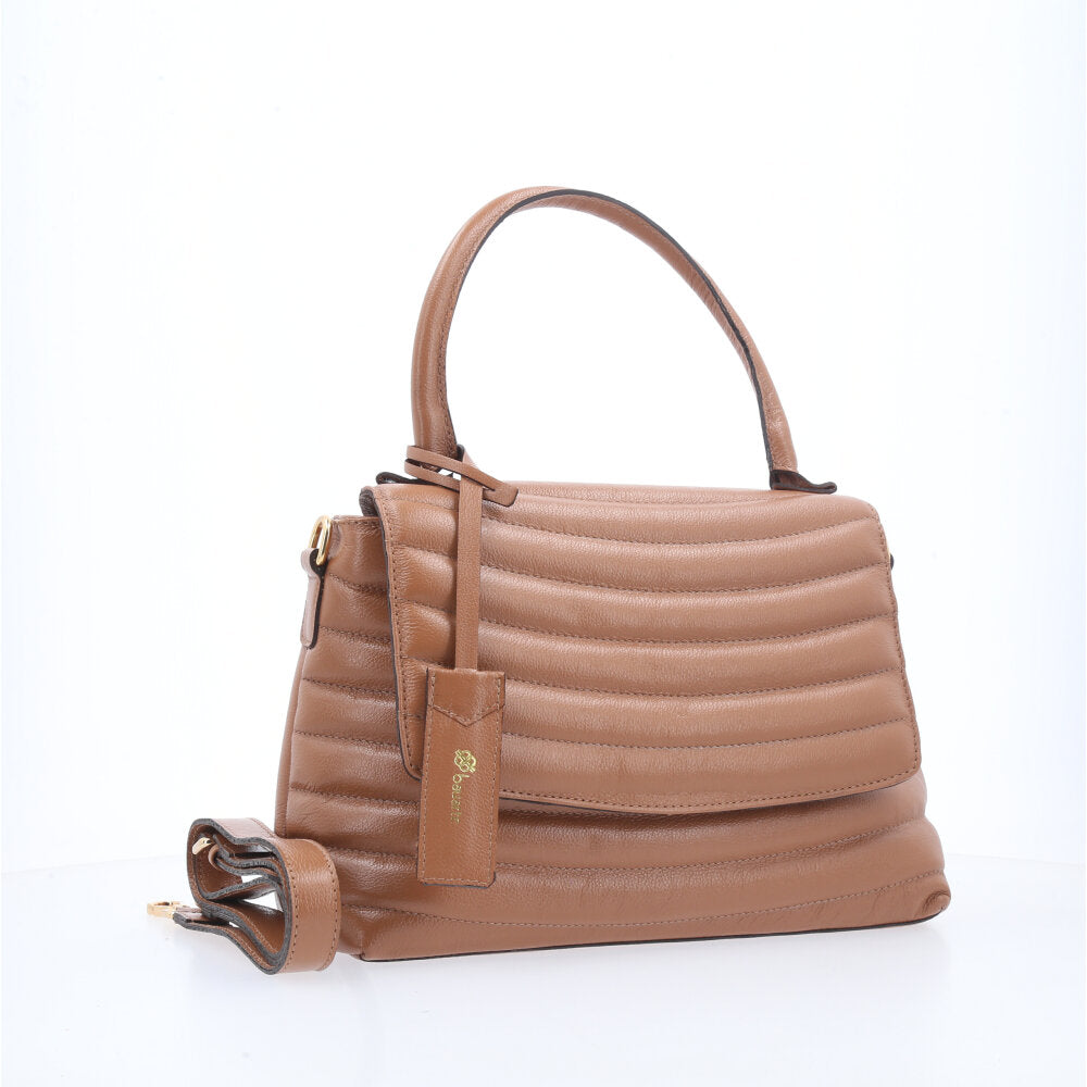 Bolsa Feminina de Couro Matelasse com alça Fixa Caramelo