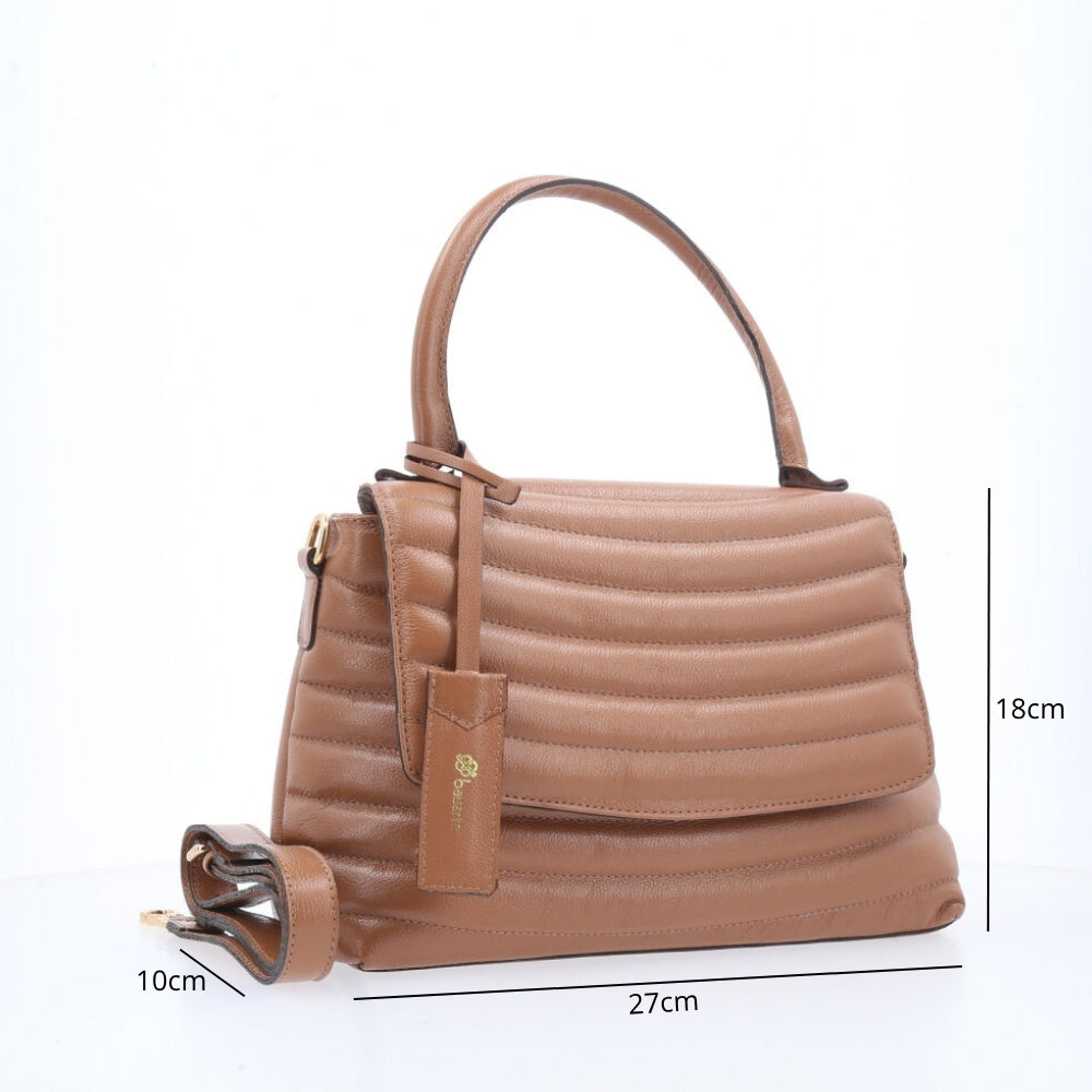 Bolsa Feminina de Couro Matelasse com alça Fixa Caramelo
