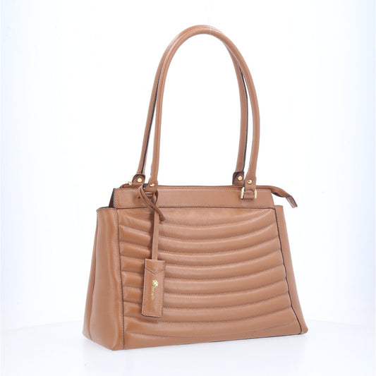 Bolsa Feminina de Couro Matelassê de Ombro Caramelo