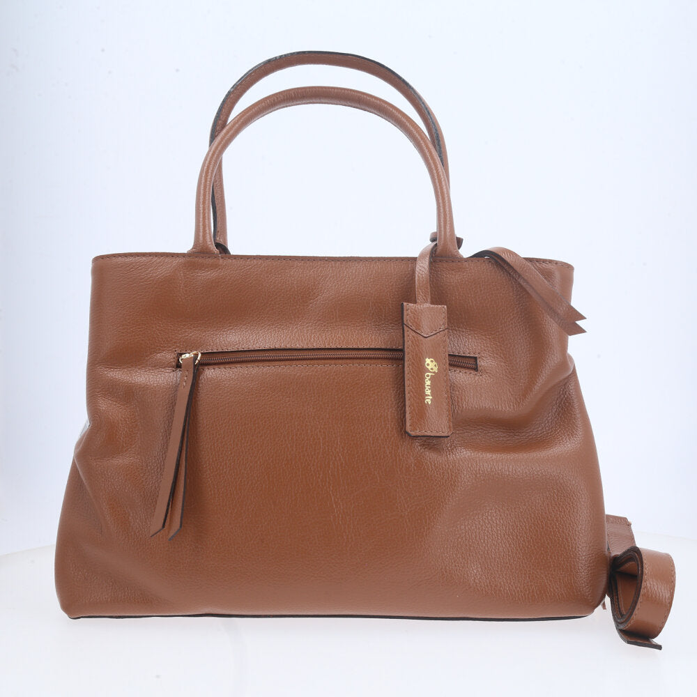 Bolsa Tote em Couro com Alça Dupla Removível Caramelo