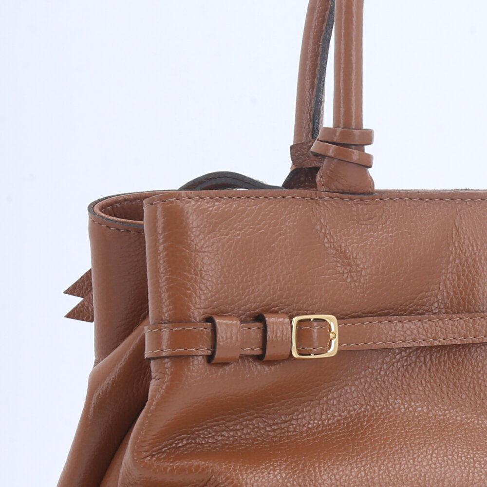 Bolsa Tote em Couro com Alça Dupla Removível Caramelo