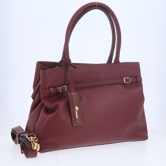 Bolsa Tote em Couro com Alça Dupla Removível Vinho