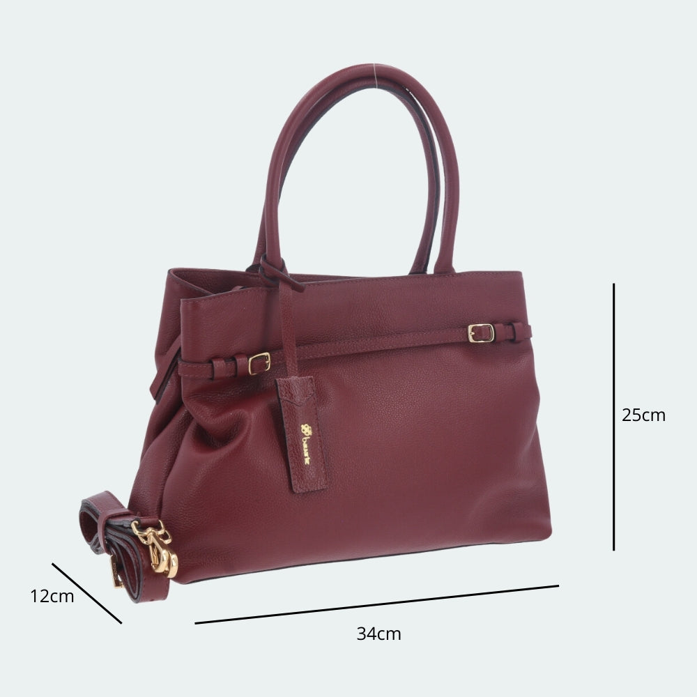 Bolsa Tote em Couro com Alça Dupla Removível Vinho