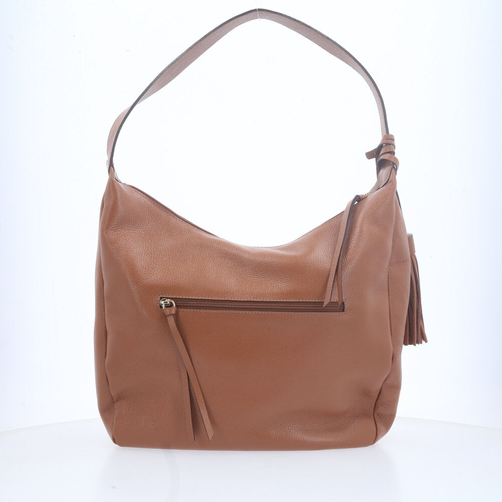 Bolsa Feminina de Ombro em Couro com Bolsos Frontais e Alça Regulável Caramelo