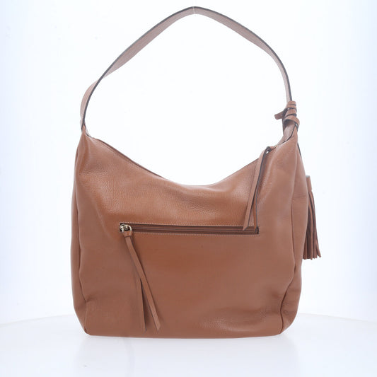 Bolsa Feminina de Ombro em Couro com Bolsos Frontais e Alça Regulável Caramelo