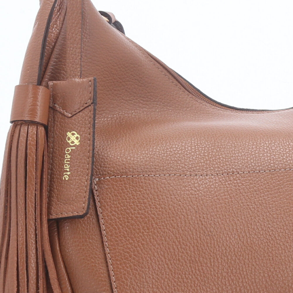 Bolsa Feminina de Ombro em Couro com Bolsos Frontais e Alça Regulável Caramelo