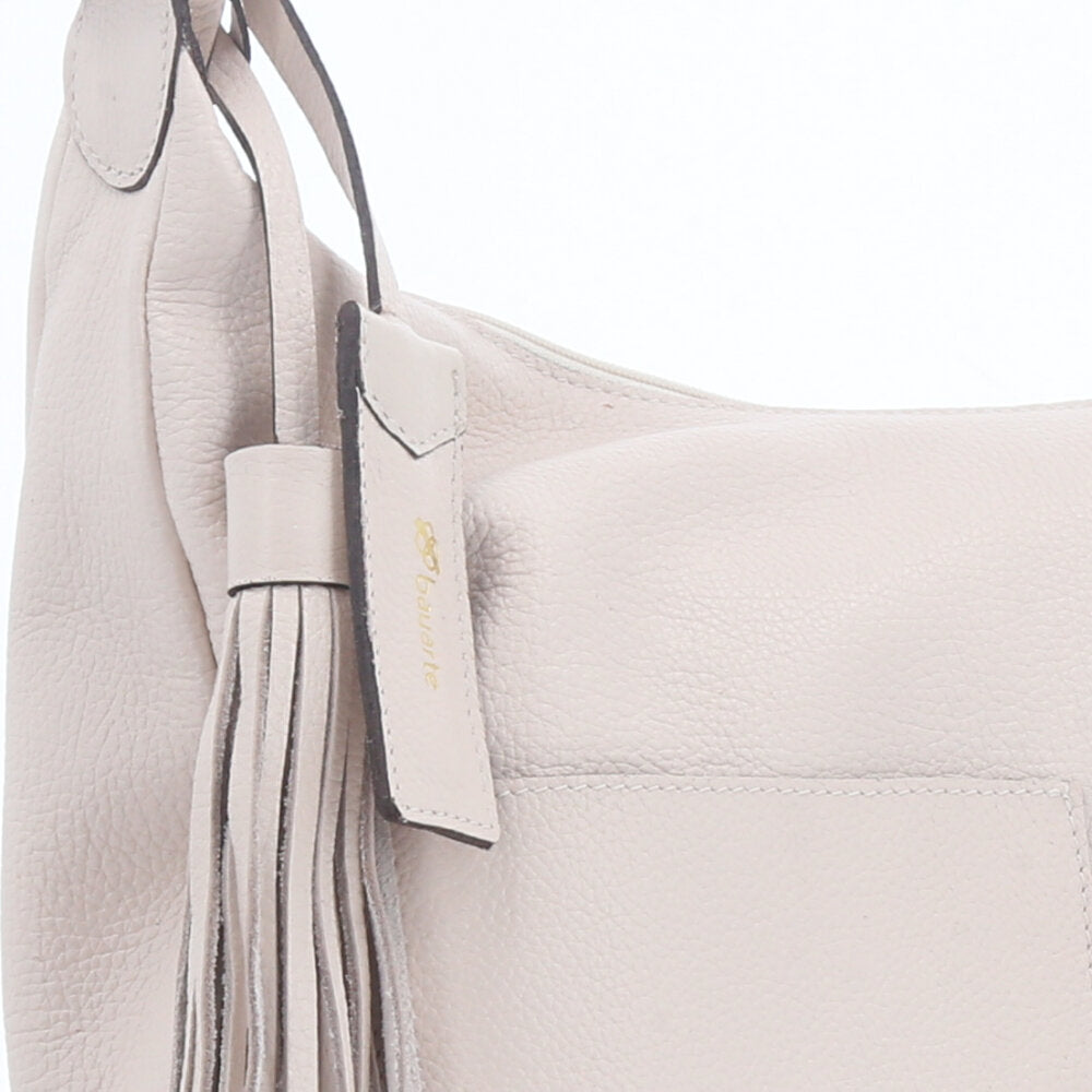 Bolsa Feminina de Ombro em Couro com Bolsos Frontais e Alça Regulável Marfim