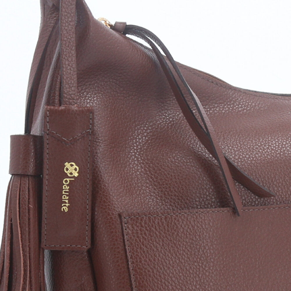 Bolsa Feminina de Ombro em Couro com Bolsos Frontais e Alça Regulável Marrom