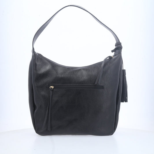 Bolsa Feminina de Ombro em Couro com Bolsos Frontais e Alça Regulável Preto