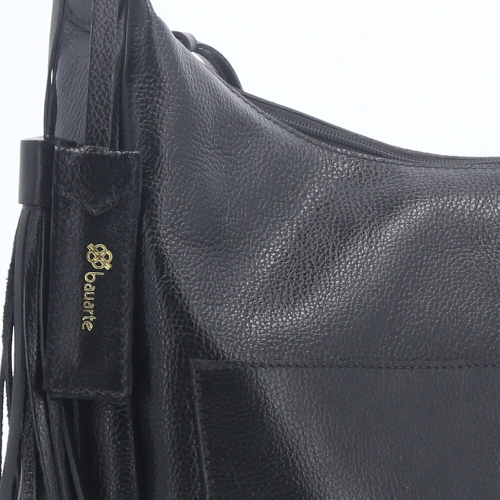 Bolsa Feminina de Ombro em Couro com Bolsos Frontais e Alça Regulável Preto