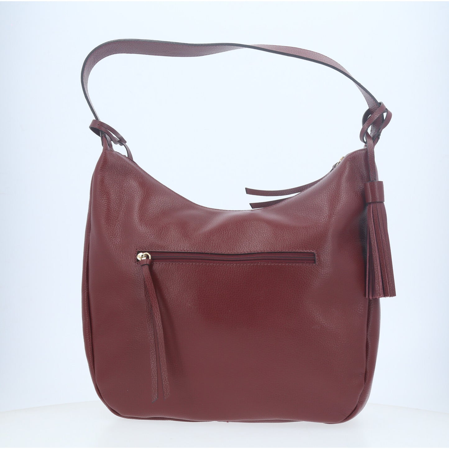 Bolsa Feminina de Ombro em Couro com Bolsos Frontais e Alça Regulável Vinho