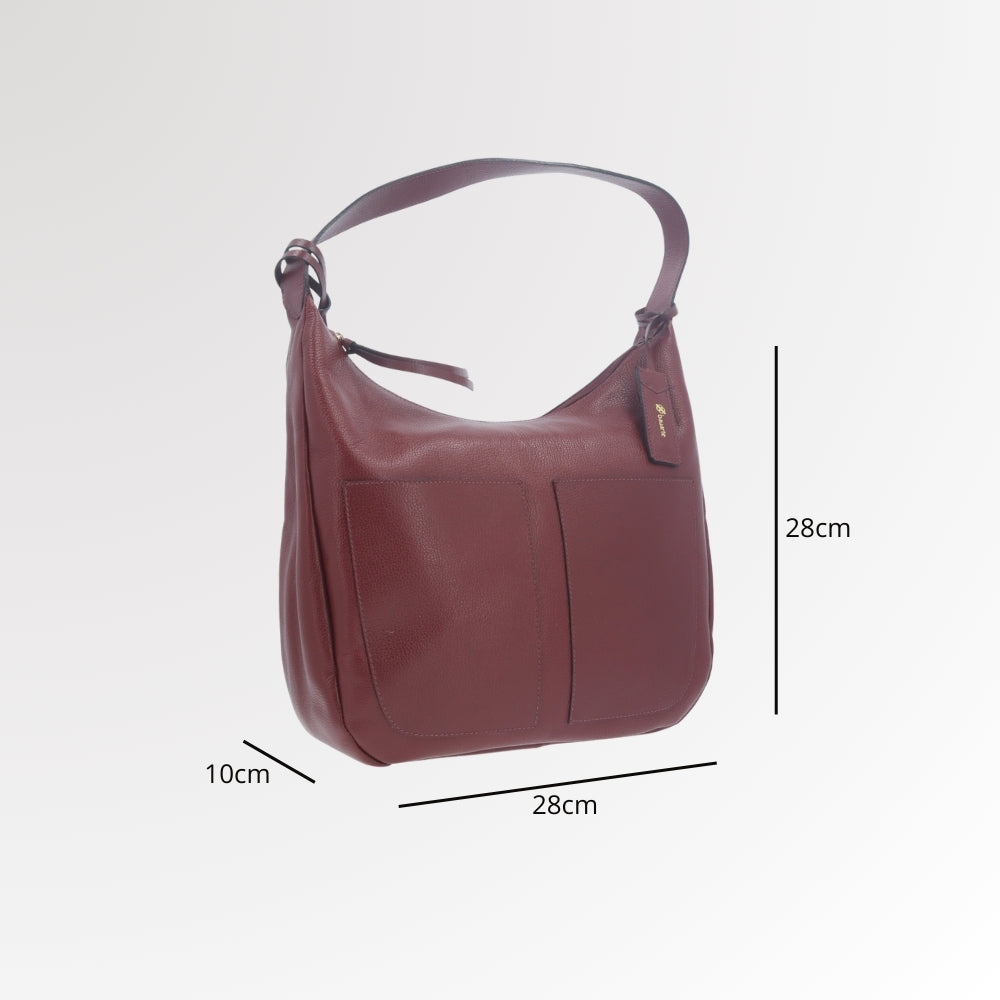 Bolsa Feminina de Ombro em Couro com Bolsos Frontais e Alça Regulável Vinho