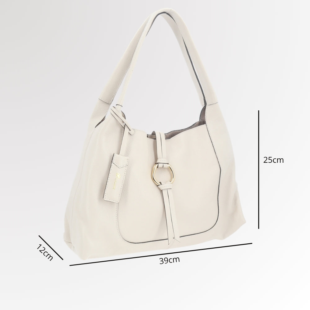 Bolsa Hobo com Detalhe de Argola Frontal Marfim