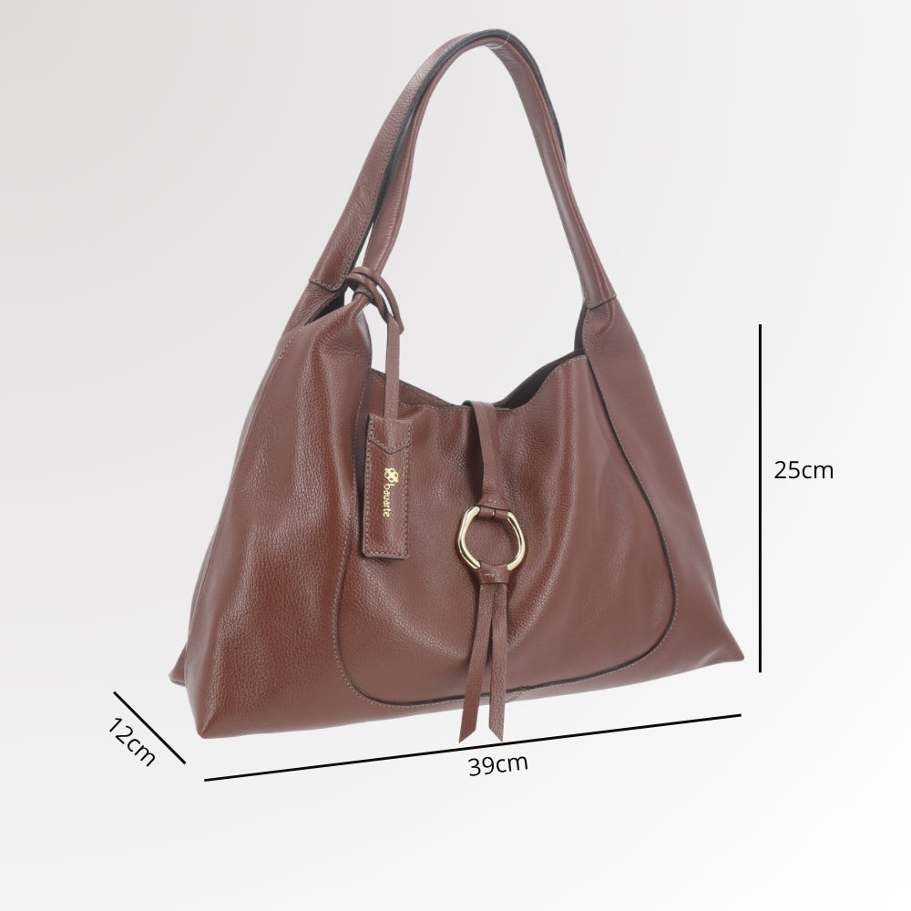 Bolsa Hobo com Detalhe de Argola Frontal Marrom