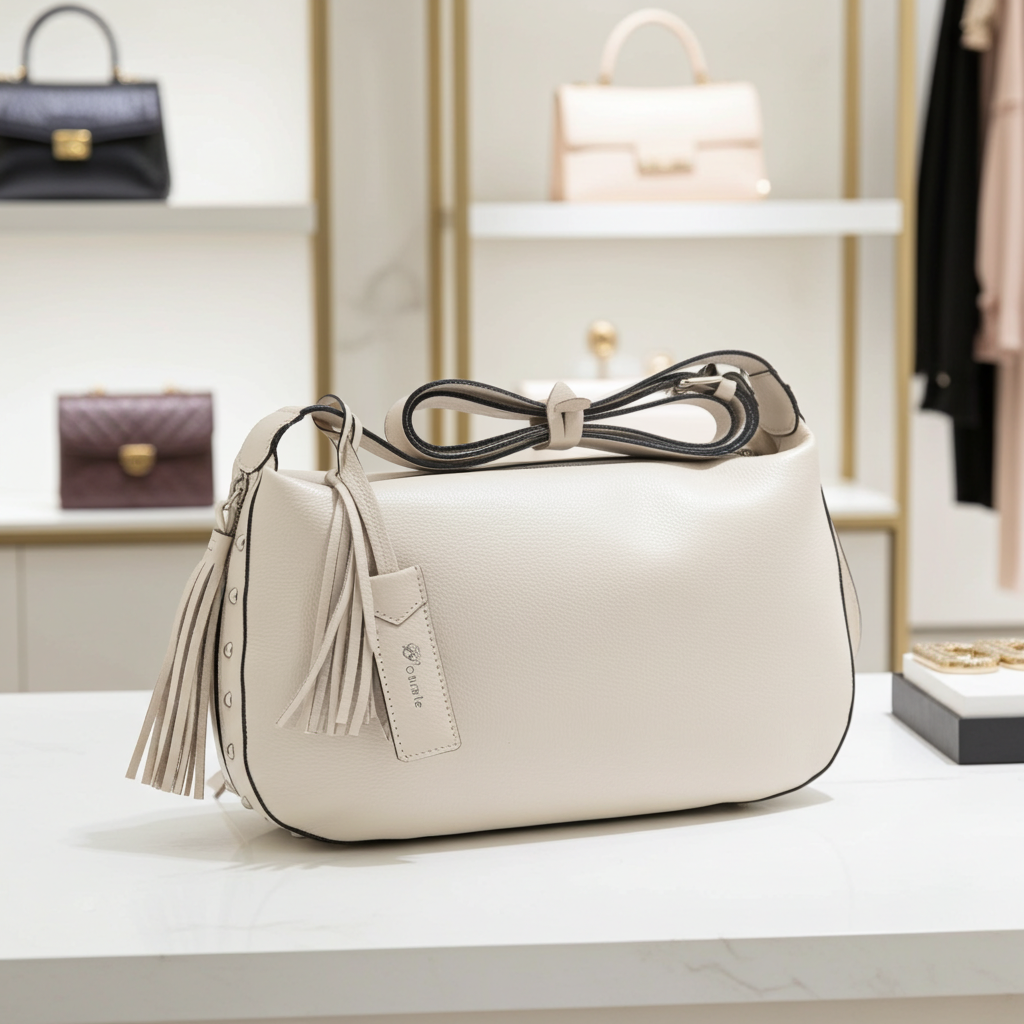 Bolsa Classic Média em Couro com Tassel Marfim