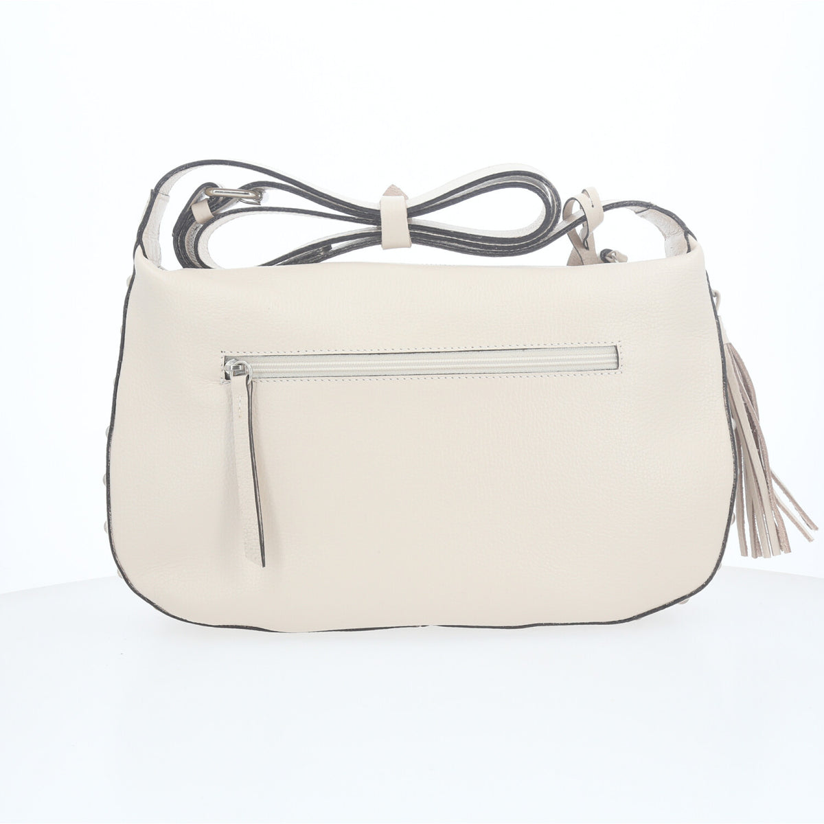 Bolsa Classic Média em Couro com Tassel Marfim