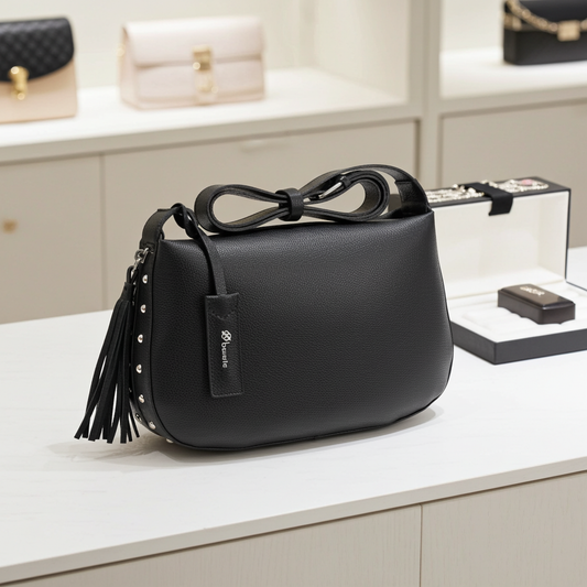 Bolsa Classic Média em Couro com Tassel Preto