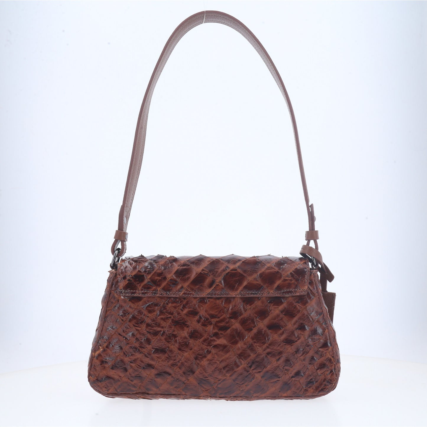 Bolsa Shoulder em Couro de Pirarucu com Alça Fixa Caramelo