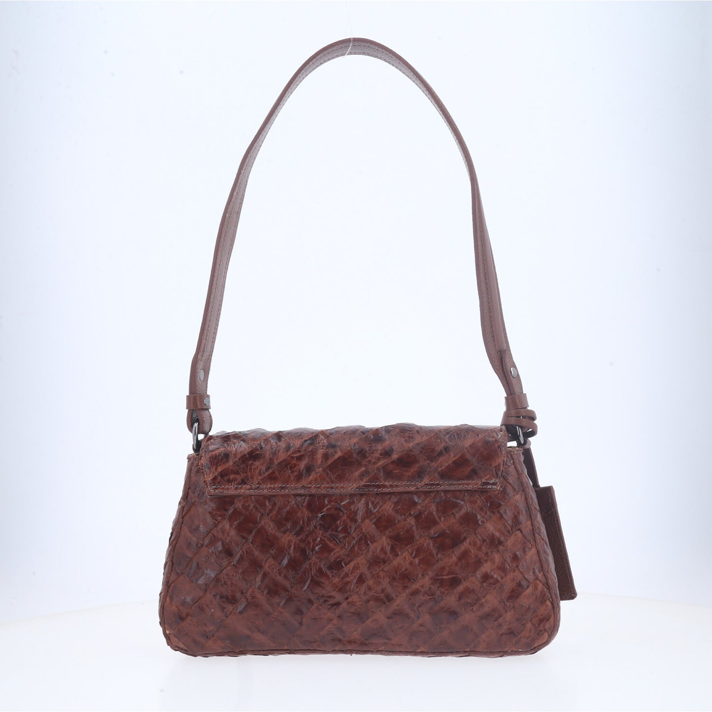 Bolsa Shoulder em Couro de Pirarucu com Alça Fixa Marrom