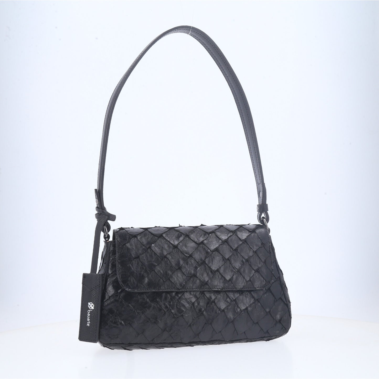 Bolsa Shoulder em Couro de Pirarucu com Alça Fixa Preto