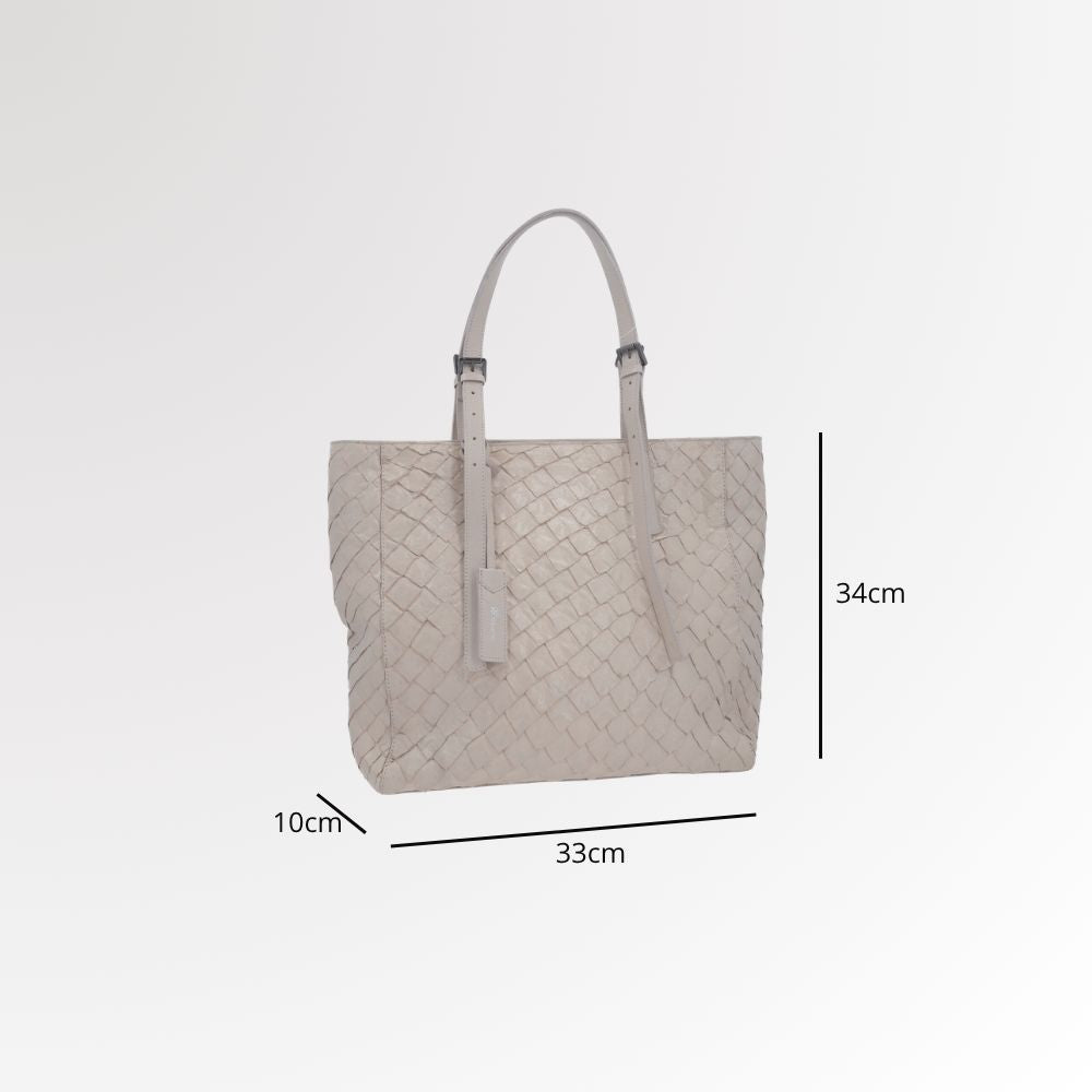 Bolsa Tote em Couro de Pirarucu com Alça Detalhista Marfim