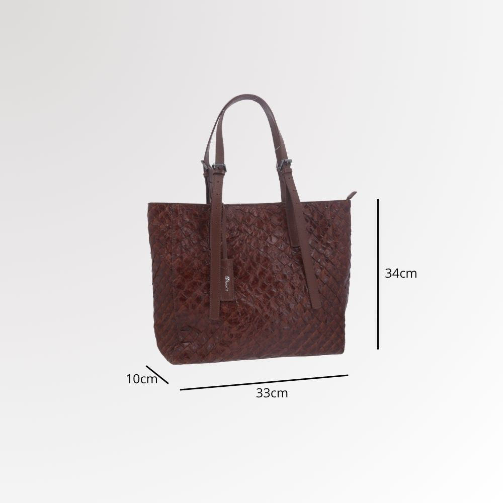 Bolsa Tote em Couro de Pirarucu com Alça Detalhista Marrom