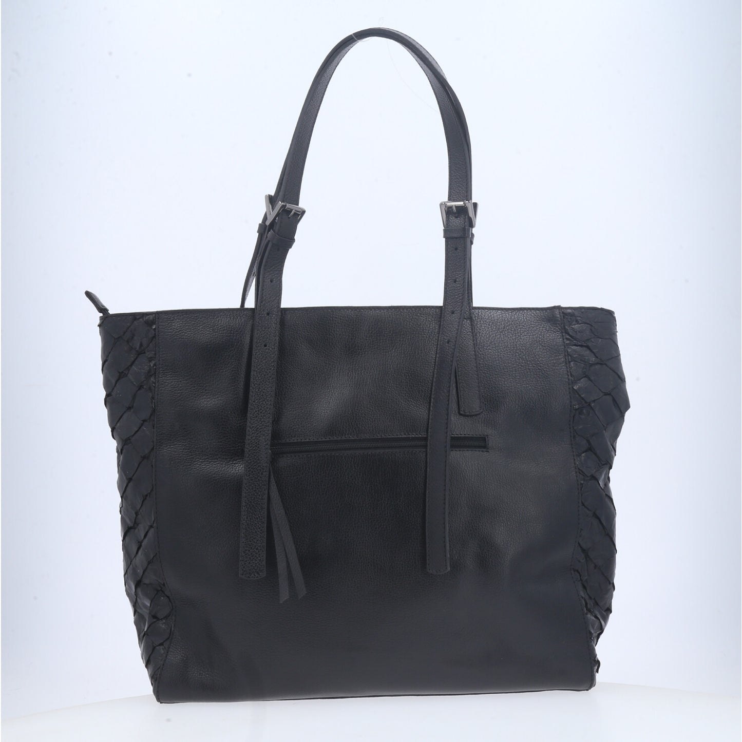 Bolsa Tote em Couro de Pirarucu com Alça Detalhista Preto