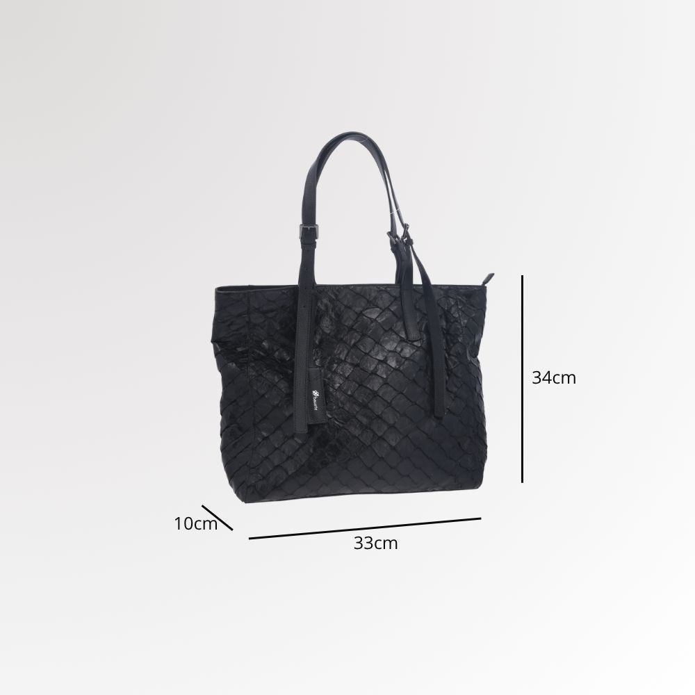 Bolsa Tote em Couro de Pirarucu com Alça Detalhista Preto