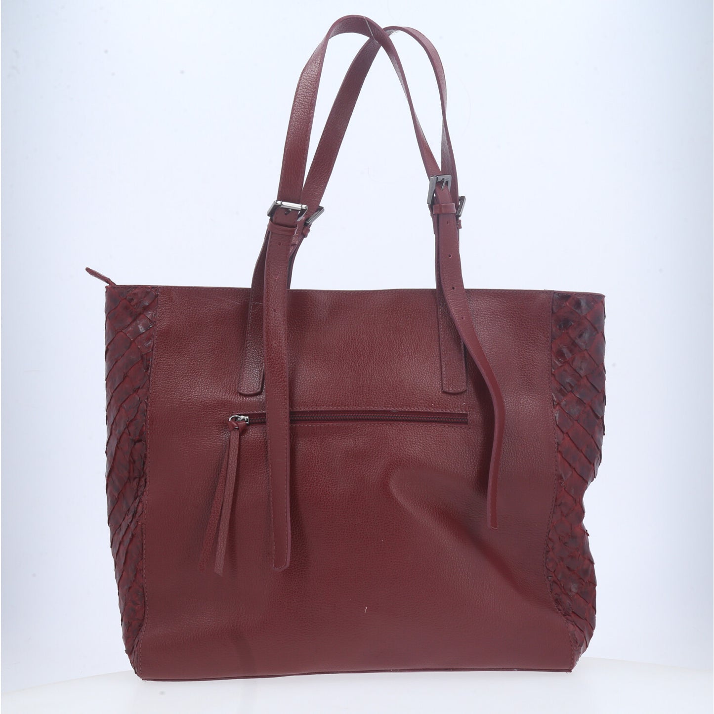 Bolsa Tote em Couro de Pirarucu com Alça Detalhista Vinho