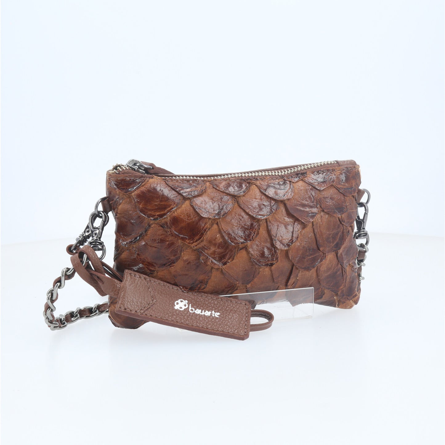 Bolsa Estilo Clutch em Couro Legítimo de Pirarucu Caramelo