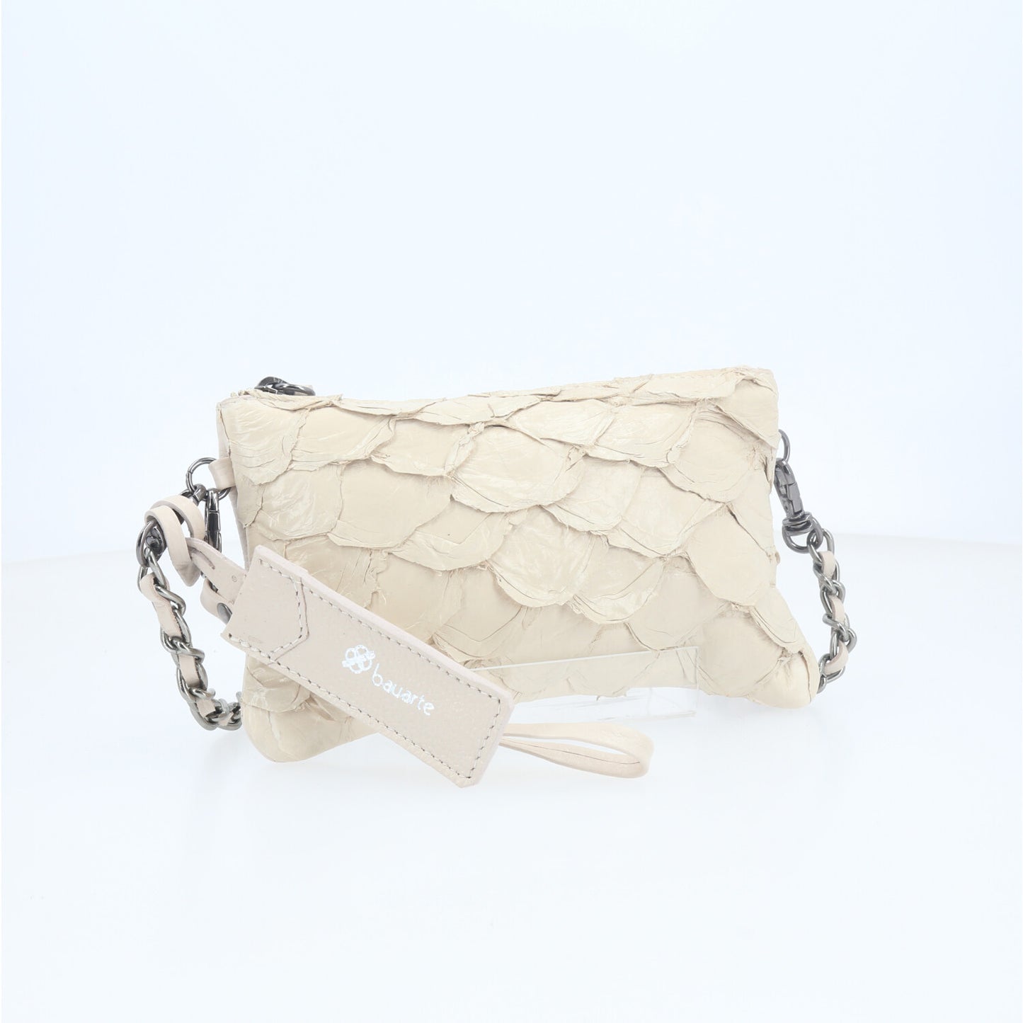 Bolsa Estilo Clutch em Couro Legítimo de Pirarucu Marfim