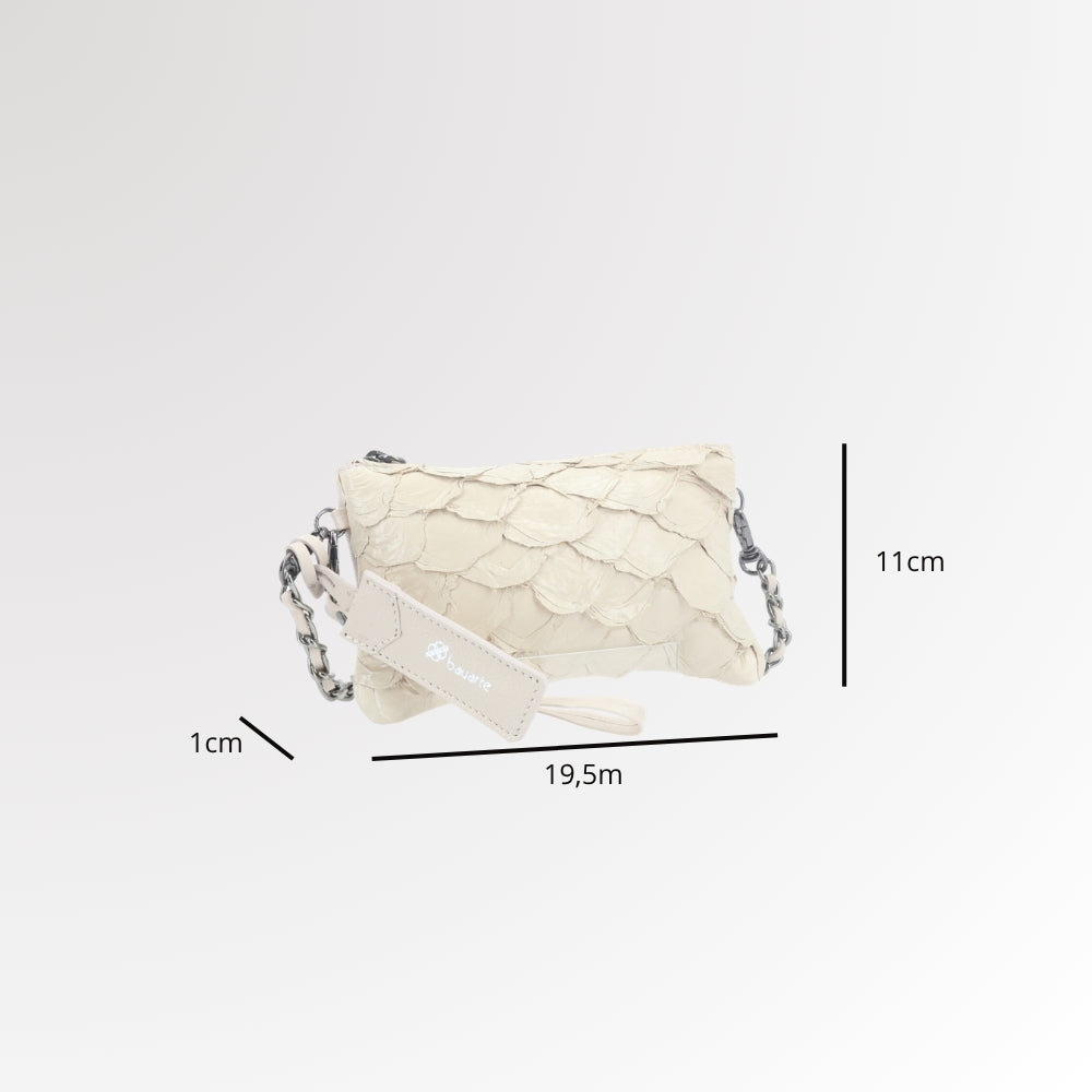 Bolsa Estilo Clutch em Couro Legítimo de Pirarucu Marfim