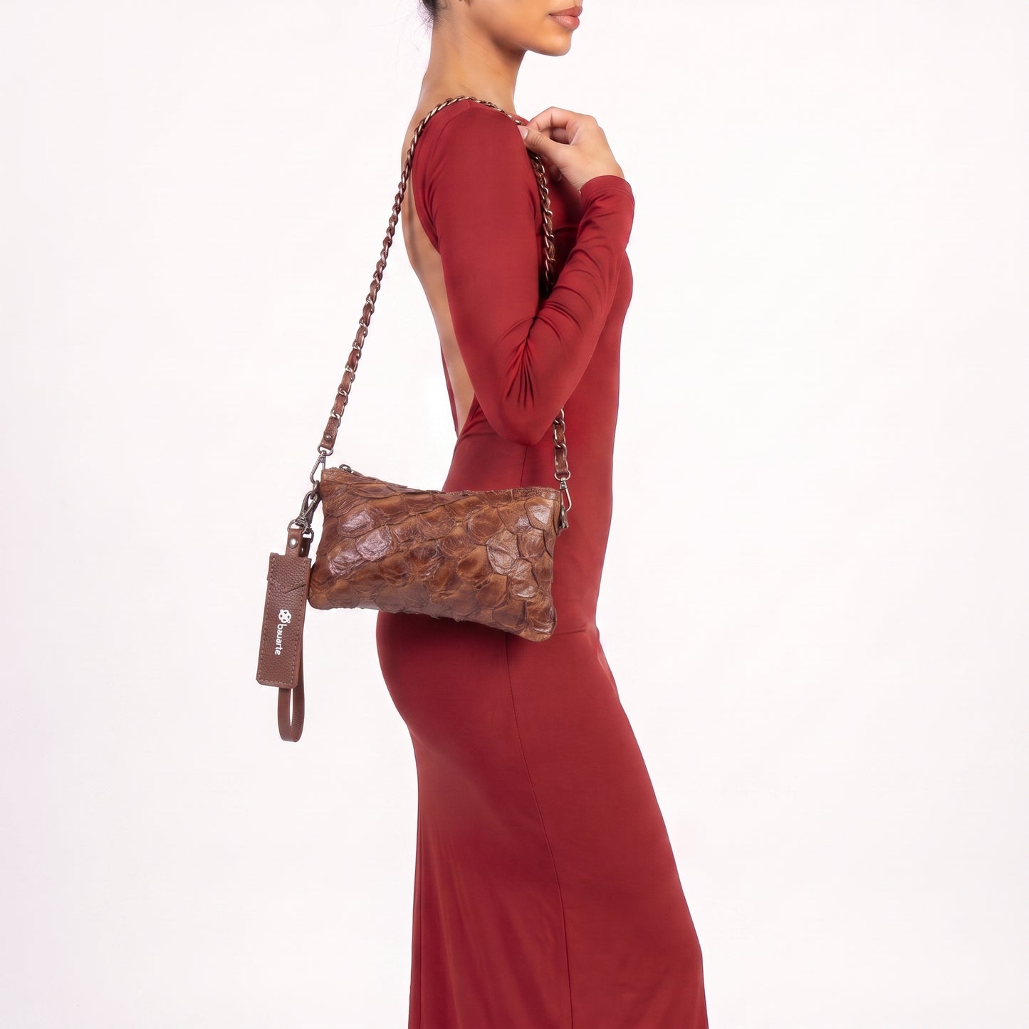 Bolsa Estilo Clutch em Couro Legítimo de Pirarucu Marrom