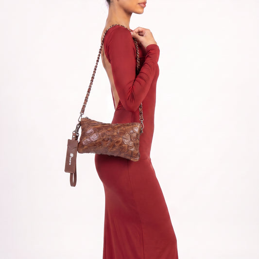 Bolsa Estilo Clutch em Couro Legítimo de Pirarucu Marrom